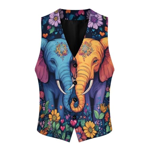 Elephant Couple in Love Flower Men's Suit Vests Dress Vest V-Neck Waistcoat Slim Business Formal with Pocket4