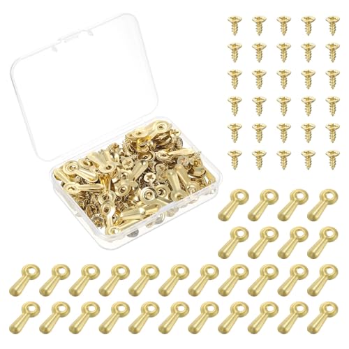 Image of uxcell 100Pcs Picture Frame Turn Button, Frame Backing Fasteners with 100Pcs Screws, Frame Hardware for Hanging Pictures Photos, Gold
