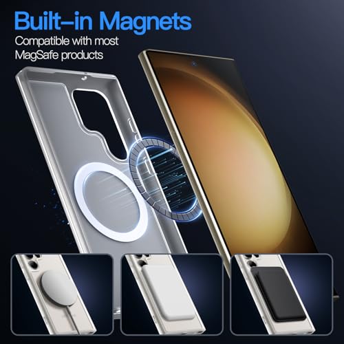 Image of JETech Magnetic Case for Samsung Galaxy S23 Ultra, Frosted Clear | Cover Compatible with MagSafe, Translucent Matte Back, Shockproof Protection