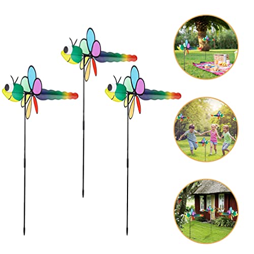 Lifkome Outdoor Ornament Pinwheels 3 Pcs Dragonfly Windmill Garden Pinwheels 3D Animal Wind Whirligig Windmill Toy Lawn Stake Ornament For Home Garden Birthday Party Garden Wind Spinners Birds Toys #TOP4