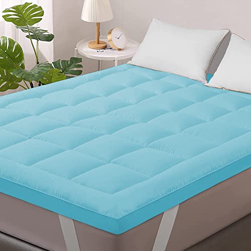 Image of 1200GSM Hollow Fibre Mattress Padding /Topper Sky Blue for Queen Bed-60 Inch X 75 Inch