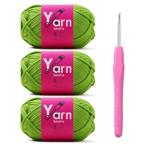Image of Crochet Yarn with Cotton Yarn for Crocheting - Crochet Knitting Yarn for Beginners with Easy-to-See Stitches - Yarn for Crocheting - Parfait Chunky Yarn -Cotton-Nylon Blend (Emerald Green)