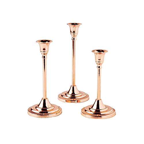 Fun Express Copper Taper Candle Holder Set - Elegant Wedding and Home Décor for Centerpieces Table Settings & Special Occasions - Perfect for Weddings Receptions & Celebrations - 3 Pieces