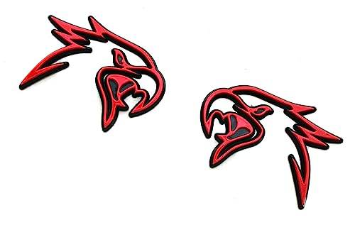 Image of Pair Custom HELLHAWK Emblem Replacement for Trackhawk Fender Door 3D Badge Hellcat Style Head (Red)