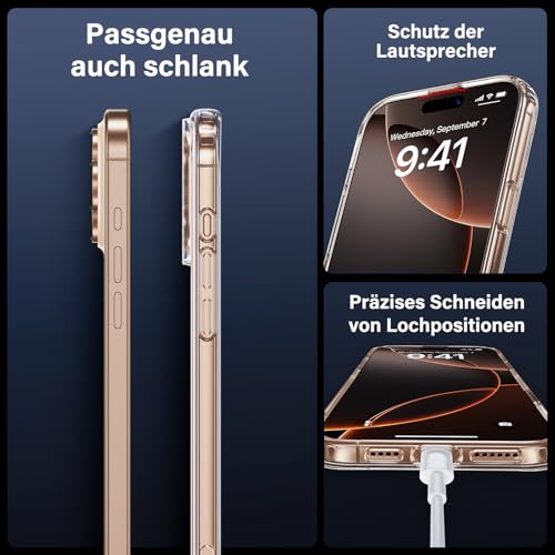 UniqueMe für iPhone 16 Pro Max Hülle - Handyhülle für iPhone 16 Pro Max Case, 5 in 1 Set Rundumschutz Schutzhülle Cover,1 Handyhülle & 2 Schutzfolie & 2 Kameraschutz - Transparent 4