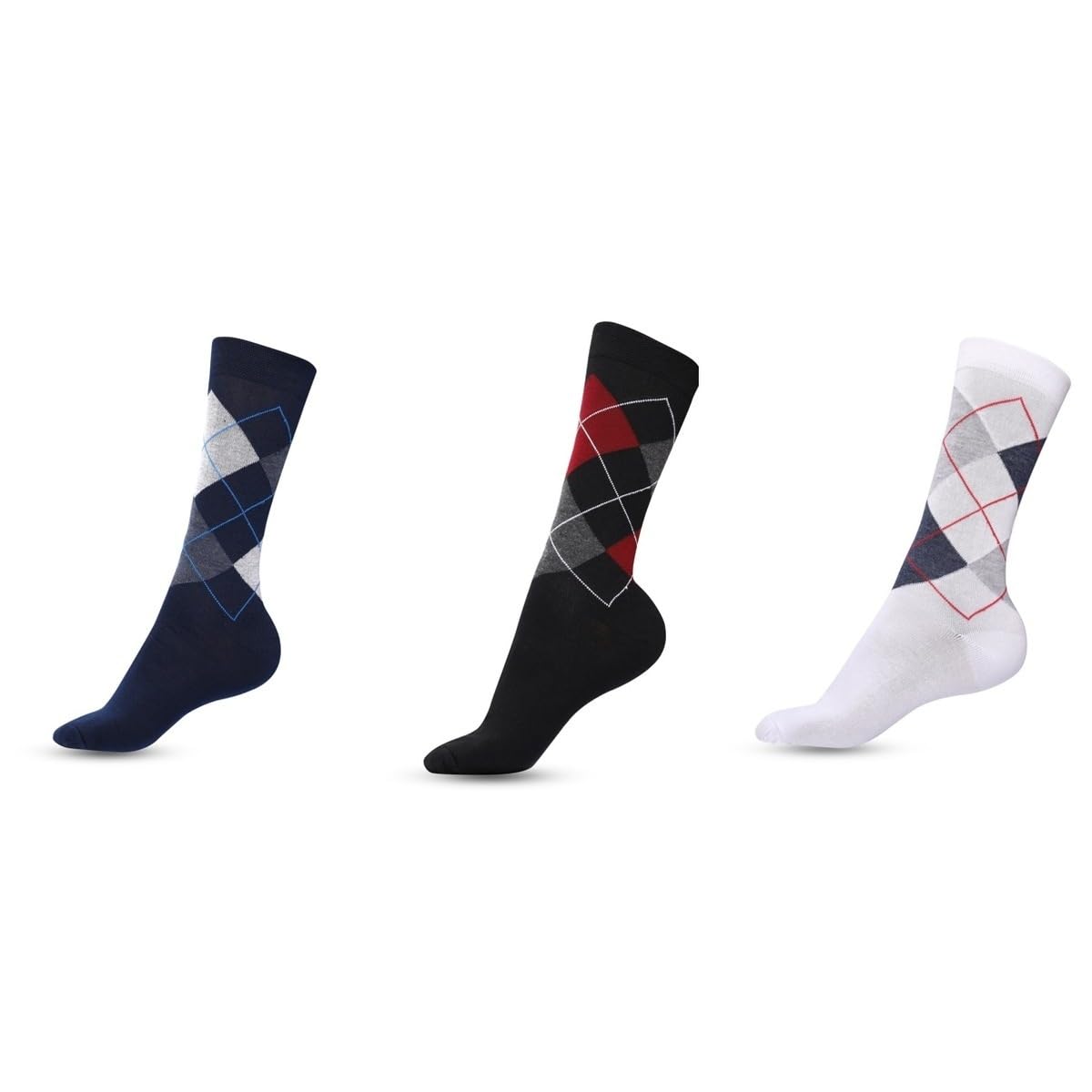luxrio Men's Argyle Socks Pack of 3, Blue White Black, Free Size, Cotton Blend, Calf Length, Breathable-picture-43