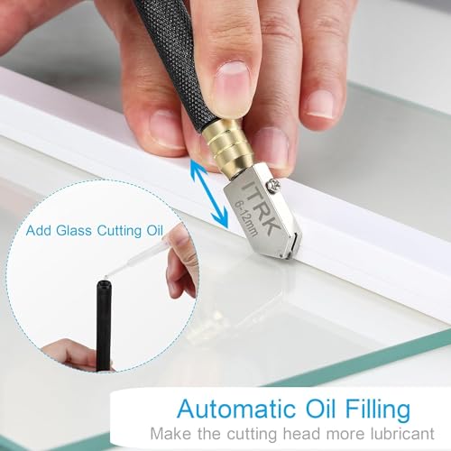 Glass Cutter 2mm-20mm & Glass Cutting Oil, Upgrade Glass Cutting Tool with Aotomatic Oil Feed, Pencil Style Oil Feed Carbide Tip Glass Cutter for Mirror/Tiles/Mosaic - Thumbnail 3