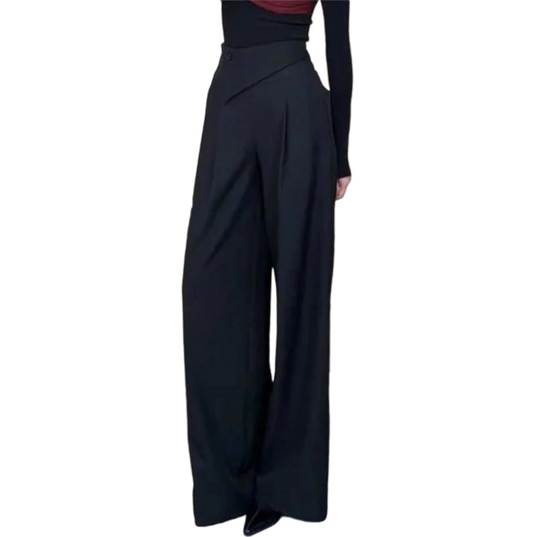 Womens High-Waisted Draped Narrow-Waist Straight-Leg Wide-Leg Suit Pants