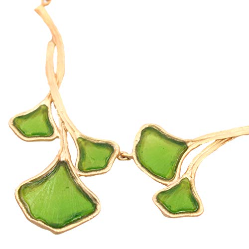 American Handmade Cast Artisan Glass & Gold-Plated Green Ginkgo Leaf Necklace