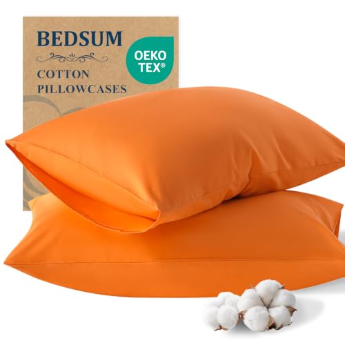 BEDSUM King Cotton Envelope Pillowcases - 2 Pack, 20x36, Orange