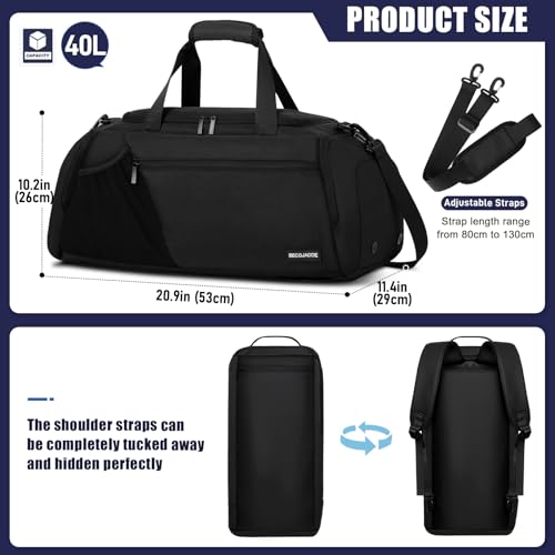 Gym Bags for Men Women 40L Large Gym Backpack Multiple Pockets Sport Duffle Bags with Shoe & Wet Compartment for Workout Travel Weekend Overnight Black3