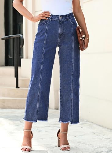 Sidefeel Women's Jeans High Waisted Wide Leg Loose Fit Straight Leg Zimbaplatinum Cropped Denim Pants4