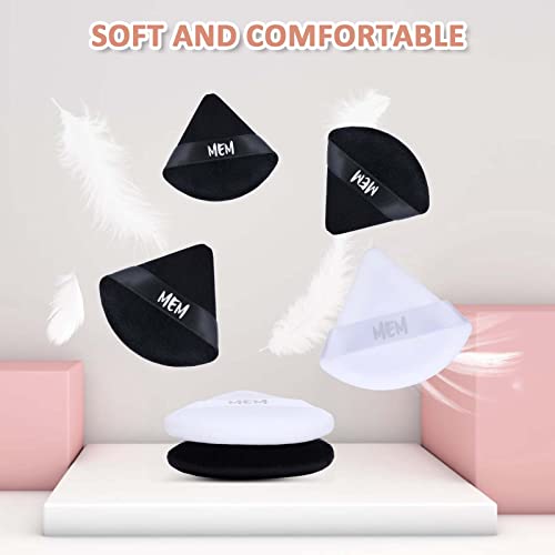 Mem Triangle Powder Puff - 8 Pcs Soft Velour Makeup Puffs For Face Powder Loose Powder Application, Wet And Dry Use, Sponge Beauty Makeup Tools, Skin-Friendly, With Satin Ribbon For Easy Handling #TOP5