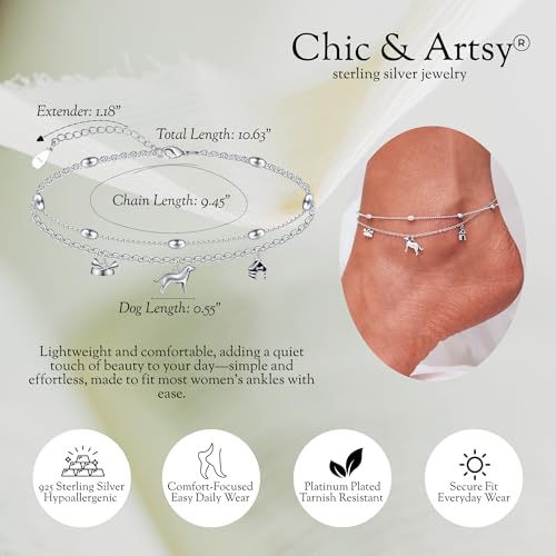 Image of CHIC & ARTSY 925 Sterling Silver Ankle Bracelets for Women, Adjustable Layered Foot Chains with Nature & Symbol Charms, Lightweight Comfort Fit Boho Beach Everyday Jewelry