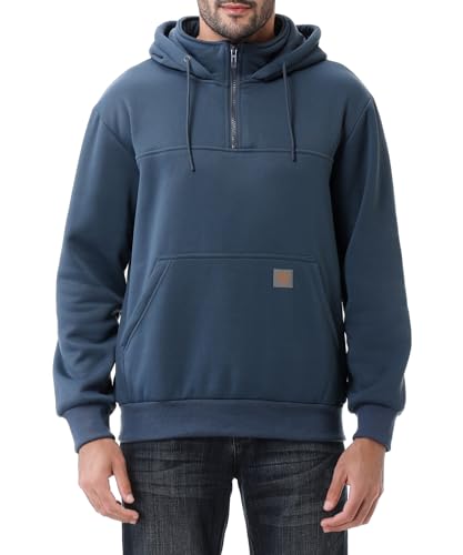TUAOVA Mens Fashion Hoodies Sweatshirts Loose Fit Heavyweight Quarter-Zip Sweatshirt Fleece-Lined Pullover(Navy M)