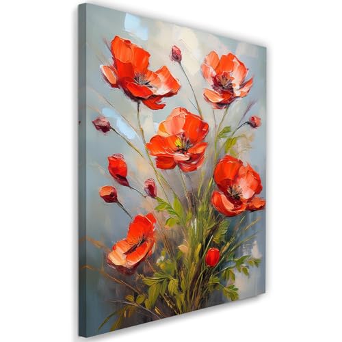 Feeby - Tableaux Decoratifs - Tableau Salon Grand Format - Coquelicot peint en rouge - 20x30 1partie - Tableau Decoration Murale - Toile Imprimée - Impression...
