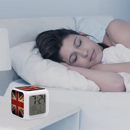 Reloj despertador con bandera británica para decorar dormitorios juveniles con luz nocturna 6