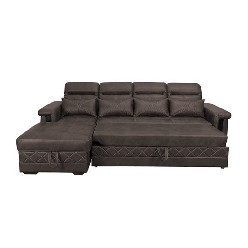 Caradel Neptune 6 Seater L Shape Sofa Cum Bed RHS in Dark Brown Color, Leatherette Sofa Set for Living Room, Couch Sofa for Living Room, Six Seater Sofa