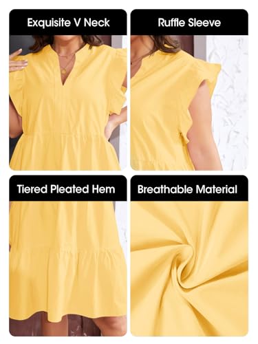 Image of Fisoew Plus Size Dresses for Women Summer Ruffle Short Sleeve V Neck Dress Tiered Swing A Line Babydoll Mini Dress