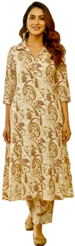Image of Women's Cotton Blend A-line Printed Kurta with Palazzo Set | Officewear Kurta Set for Women