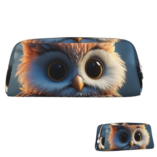 FZQVSLCM 筆箱 レザー ペンバッグ トラベル メイクバッグ かわいい フクロウ トイレタリーバッグ 携帯コスメバッグ 小銭入れ, シルバー, One Size