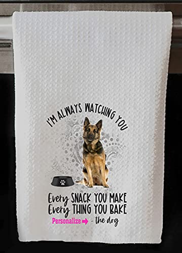 Personalized German Shepherd Always Watching You Waffle Weave Kitchen Towel, 16"x24", Housewarming Gift, Hostess Gift (German Shepherd with Name)