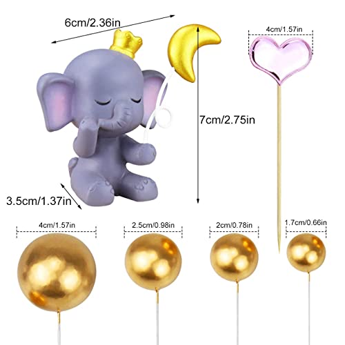 Mity Rain 14 Pcs Pink Elephant Cake Topper - Cute Baby Elephant Cake Decorations, Gold Silver Pearl Balls & Pink Hearts Cake Picks For It's A Girl Baby Shower Kids Birthday Party Supplies #TOP4