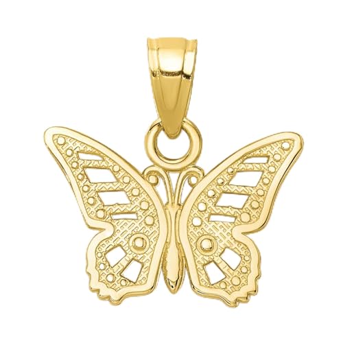 10k Yellow Gold Butterfly Pendant for Women with Cutout Wings, Nature Inspired Symbolic Jewelry, Dainty Spiritual Necklace, Meaningful Gold Charm for Everyday Wear, Lightweight Transformation Accessor