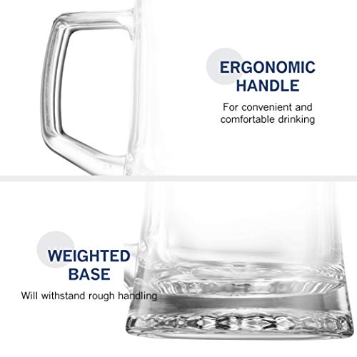 Bormioli Rocco 4-Pack Solid Heavy Large Beer Glasses With Handle - 17.1/4 Ounce Glass Steins, Traditional Beer Mug Glasses Set, Perfect Coffee - Tea Glass, Everyday Drinking Glasses, Cocktail Glasses #TOP4