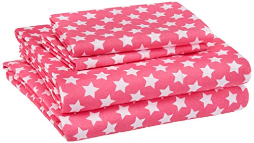 Amazon Basics Kid's Soft Easy-Wash Lightweight Microfiber 4-Piece Sheet Set, Full, Pink Stars, Printed