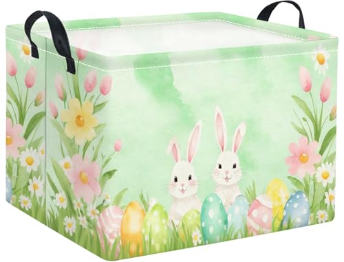 Image of Rectangular Easter Basket for Kids & Baby - Storage Basket & Organizer Shelf - Bunny Easter Decor