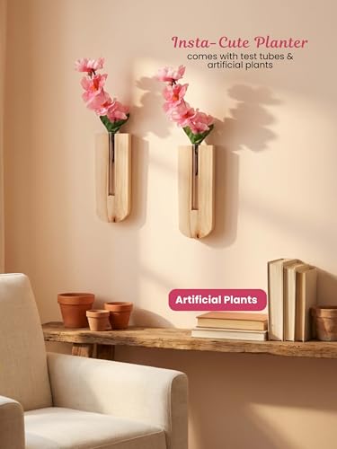Image of Bombay Greens Planter with Wooden Holder, Set of 2 | Test Tube Plant Indoor Stand, Home Decor, Living Room, Balcony & Office Decoration