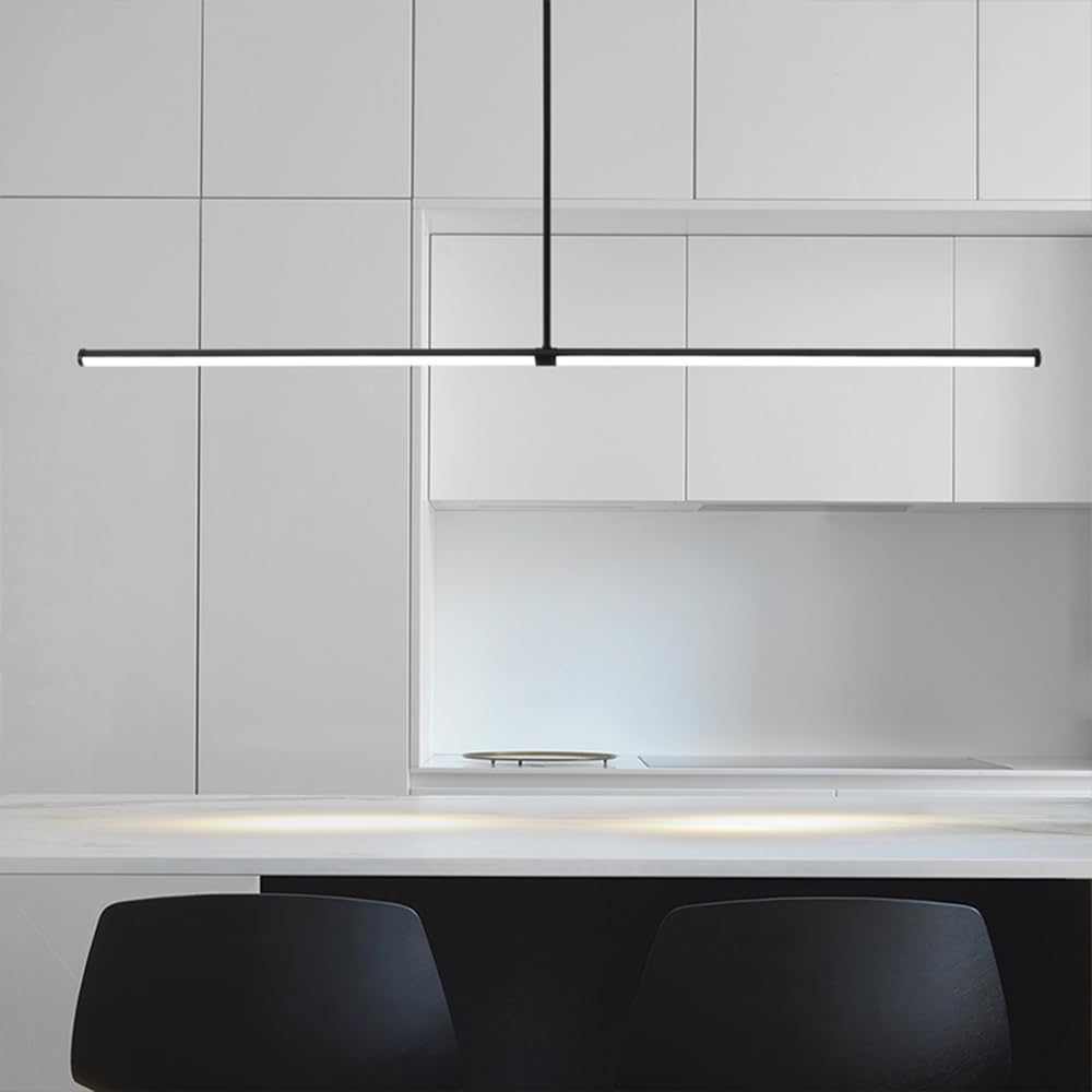 Lampadari a LED Neri, lampade a Sospensione lineari per Sala da Pranzo, lampadario per Isola Cucina, plafoniera, 100 cm, 28 W, lampade a Sospensione per Tavolo, Ufficio, Bar, stell