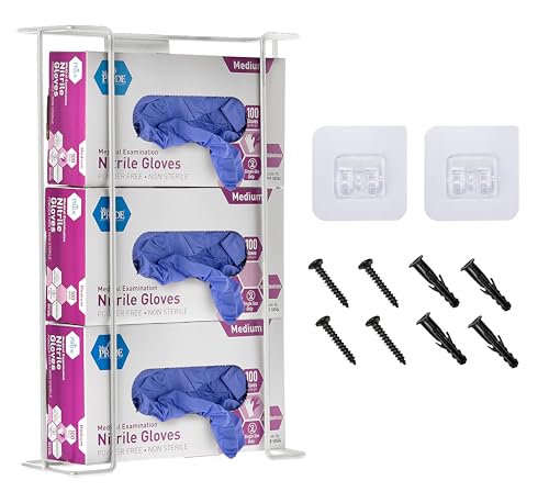 alpine glove holder for wall mount - latex glove holder wire glove dispenser for wall disposable glove box & tissue box - fits 3 box (white)