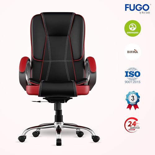 Image of FUGO FG12 Ergonomic Office Chair | Adjustable Height Swivel Chair with 360 Rotation | Comfortable Seating for Home Office & Study | Computer Desk Chair with 3-Year Warranty (Black and Red)