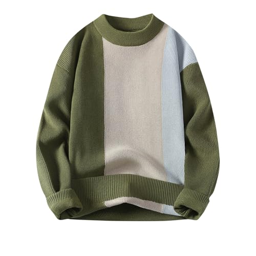 Men's Colorblock Sweater Unisex Round Neck Long Sleeve Casual Tunic Pullover Ribbed Knitted Patchwork Streetwear