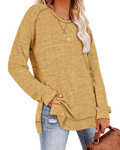 Image of Aokosor Womens Sweaters Long Sleeve Shirts Lightweight Side Split Tunic Tops for Leggings Trending Now 2023