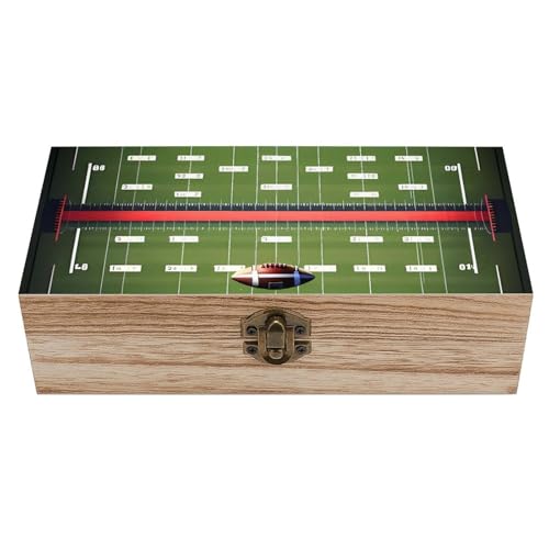 QMNLKH Boîte de rangement en bois - Boîte à bijoux - Terrain de football américain et ballon - Boîtes de rangement imprimées avec couvercles pour souvenirs et bijoux