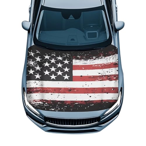 Image of USA Flag American Hood Flag Cover Stretch Polyester Fabric Cover Car Hood Cover Protector Easy Installation Removable Automotive Accessories Suitable for Cars
