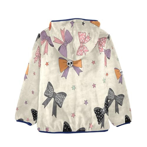 Colorful Bows with Skulls Design Toddler Fleece Jacket Girl Boys Hooded Fleece Jacket Coat Warm Outwear Zip-up 3-10T2