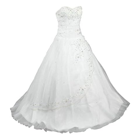 Vantexi Damen trägerlosen Abendkleid Organza Brautkleid Hochzeitskleider Elfenbein Größe 58 Cover