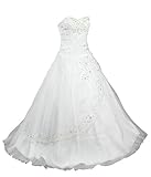 Vantexi Damen trägerlosen Abendkleid Organza Brautkleid Hochzeitskleider Elfenbein Größe 58