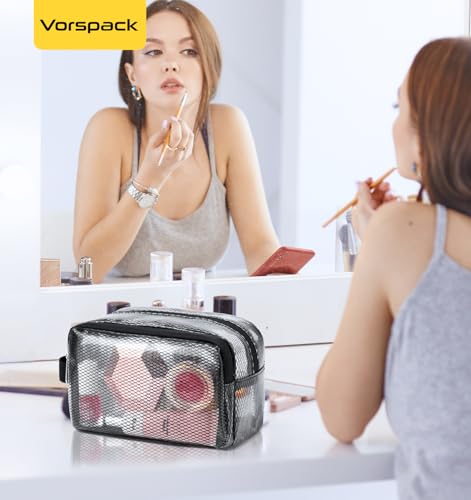 Vorspack Small Travel Toiletry Bag - Translucent Toiletry Bag for Women Hanging Toiletries Bag for Men Water Resistant Travel Bag for Toiletries Accessories - Black