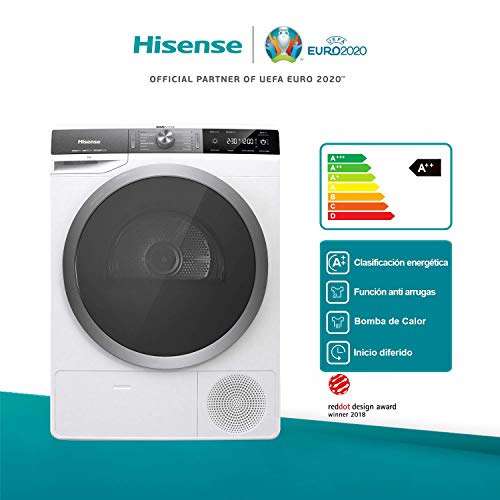 Hisense-DHGS90M-Secadora-con-Bomba-de-Calor-Tratamiento-con-Vapor-Carga-Frontal-9-Kg-Motor-Eficiente-Inverter-Aire-Ionizado-Iluminacion-en-el-Tambor-Display-Led-Blanco