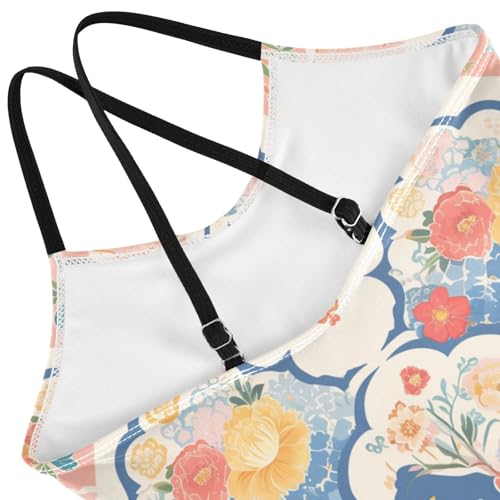 KLL Seamless Asian Traditional Patterns Girls' 1-Piece Swimsuit Beach Swimming Suits with Adjustable Straps Quick Dry4