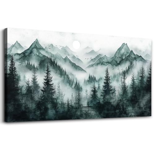 KELIYUAN Large Canvas Wall Decor Painting Wall Art For Living Room Bedroom Misty Forest Ink Paint Landscape Office Dining Room Wall Decoration Artwork Picture Print For Modern Home Decor 24x48 In