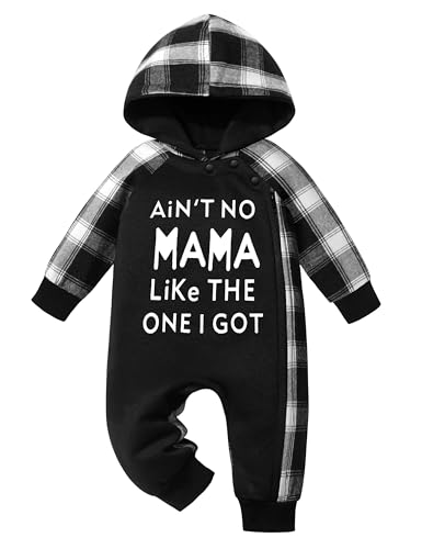Image of WIQI 9-12 Month Boy Clothes Baby Boy Winter Clothes Fall Outfits Long Sleeve Plaid Hoodie Onesie Infant Boy One Piece Warm Outwear