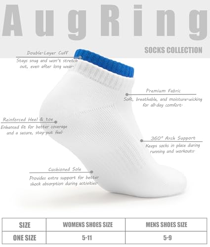 Image of AugRing Women's Ankle Socks Athletic Running No Show Low Cut Sports Socks For Men and Women Size 5-11