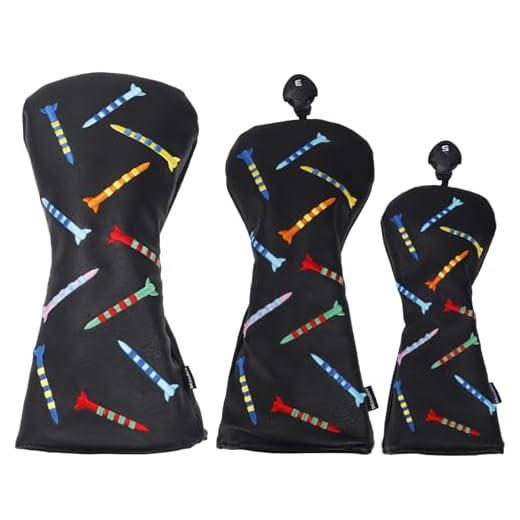Andux PU Striped Tees Pattern 3Pack/set Golf 460cc Driver Fairway Woods Club Head Covers (Black)