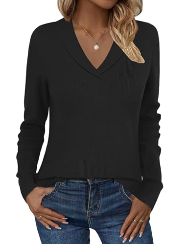 Image of Zeagoo Womens Sweaters Fall Fashion 2025 Long Sleeve Tops V Neck Business Casual Collared Knit Tunic Pullover Outfits